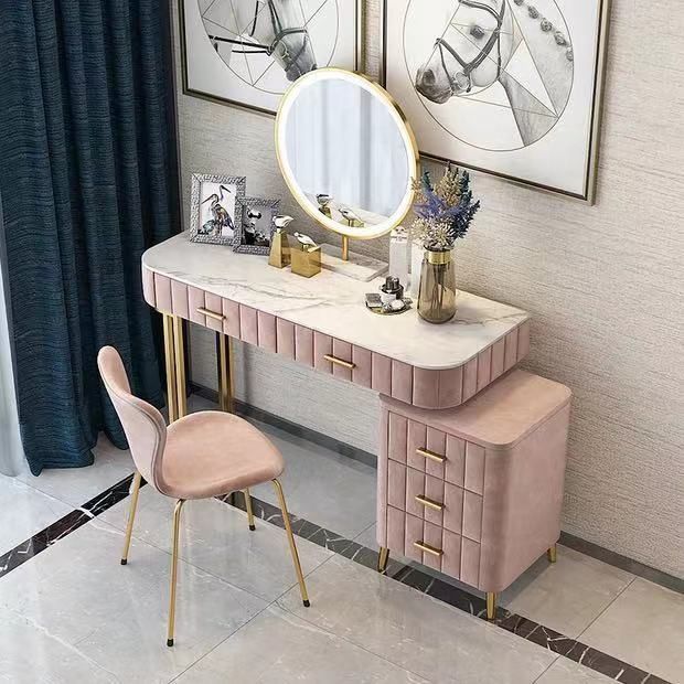 Coiffeuse Moderne 5 Tiroirs + Tabouret et Miroir