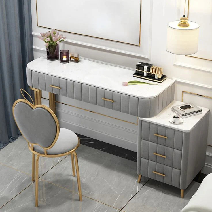 Coiffeuse Moderne 5 Tiroirs + Tabouret et Miroir
