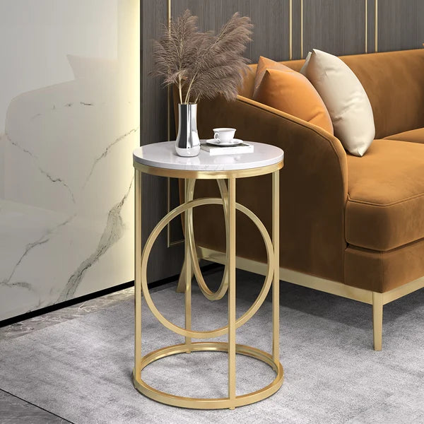 Table d'appoint ronde en effet marbre